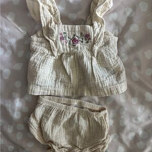 Carter's Cream Diaper Cover Set with Pink Floral Embroidery